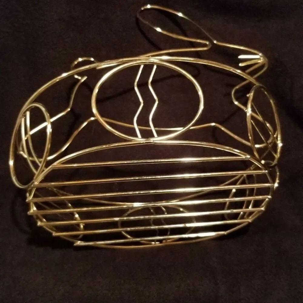 Vintage Gold Homco Easter Bunny Rabbit Basket Brass Plated
